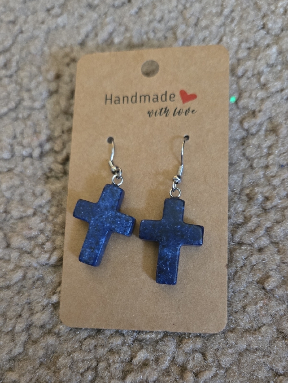 Handmade Blue Sodalite Cross Earrings Silver Hooks Spiritual Boho Gemstone 312